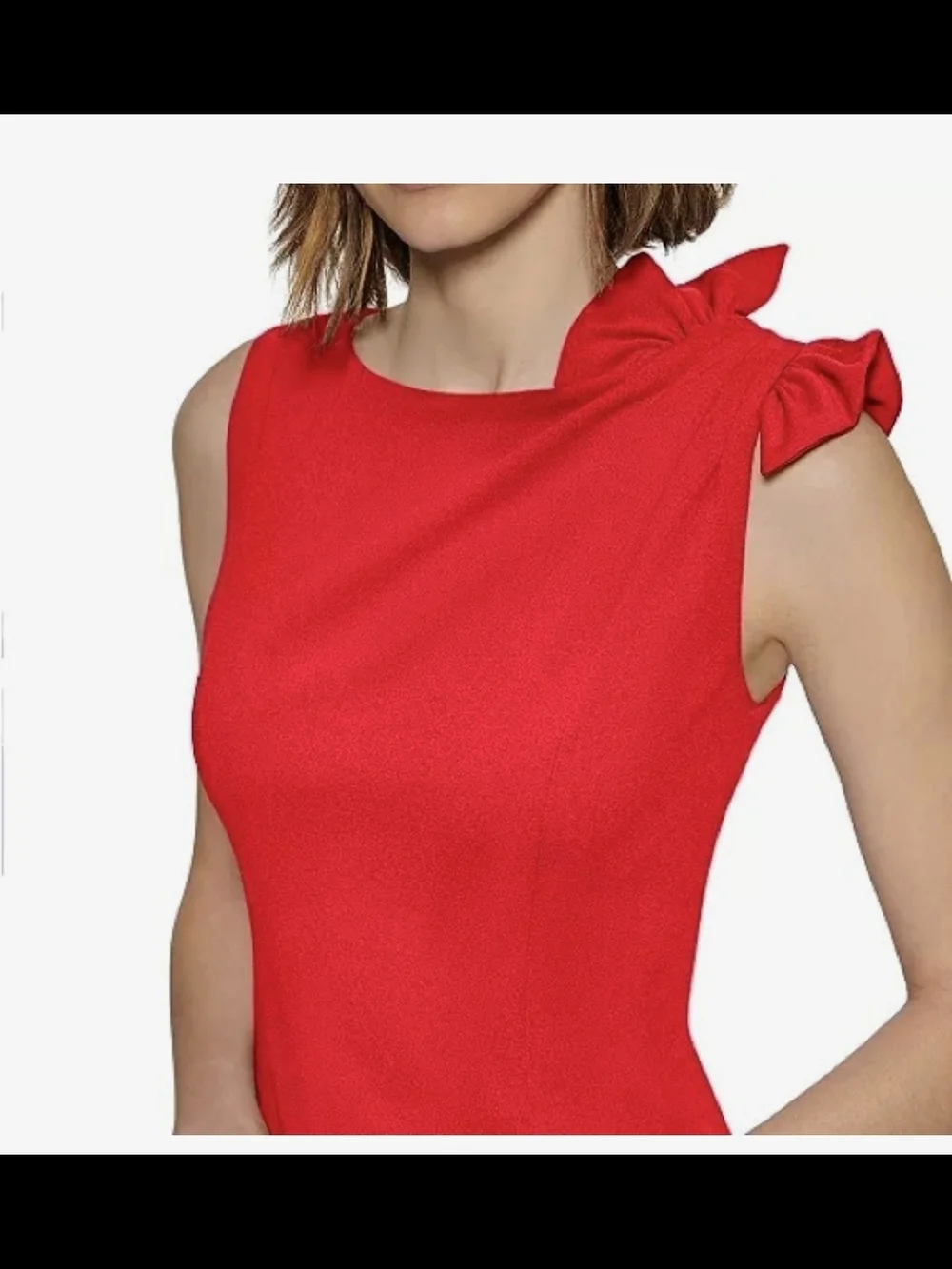 Red Sleeveless Sheath Dress with Bow Accent - Picture 3 of 3